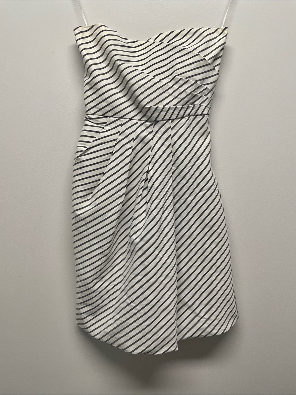 Zara Gray and White Strapless Pleated Dress